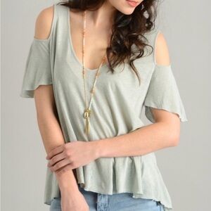 Free People Mint Cold Shoulder Blouse - Large